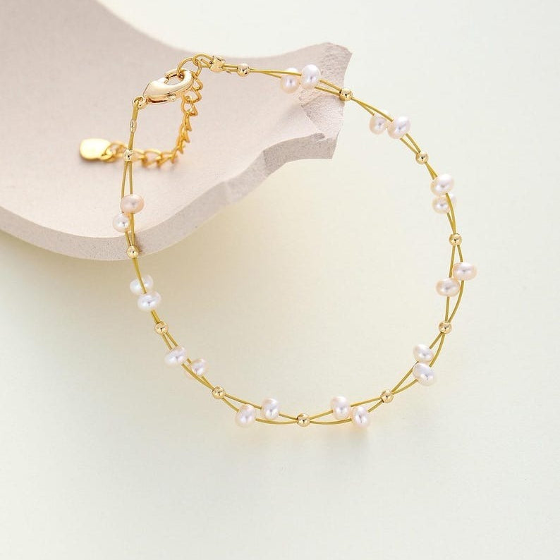 Freshwater Pearl Wreath Necklace, Dainty Gold Jewelry, Minimalist Pearl Wedding Jewelry, Bridal Necklace Gift, Everyday Pearl Necklace