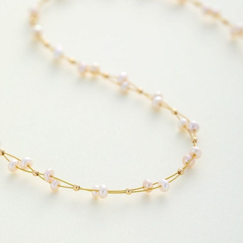 Freshwater Pearl Wreath Necklace, Dainty Gold Jewelry, Minimalist Pearl Wedding Jewelry, Bridal Necklace Gift, Everyday Pearl Necklace