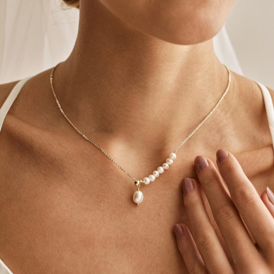 Freshwater Pearl Drop Necklace, Natural Pearl Pendant Necklace, Wedding Jewellery, Delicate Necklace for Mom, Bridesmaid Gift for Her