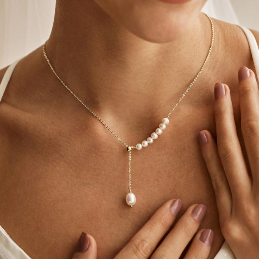 Freshwater Pearl Drop Necklace, Natural Pearl Pendant Necklace, Wedding Jewellery, Delicate Necklace for Mom, Bridesmaid Gift for Her