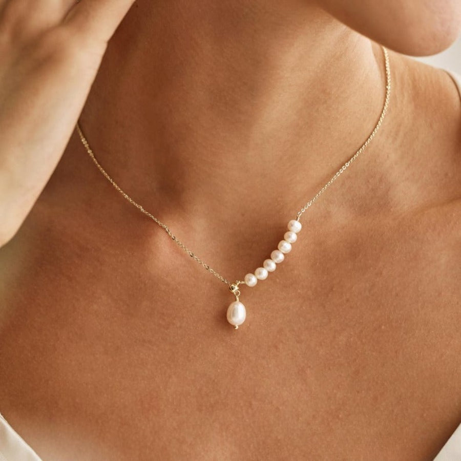 Freshwater Pearl Drop Necklace, Natural Pearl Pendant Necklace, Wedding Jewellery, Delicate Necklace for Mom, Bridesmaid Gift for Her
