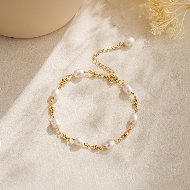 Real Freshwater Pearl Bracelet,Real Pearl Beaded Bracelet,Silver Bridal Bracelet,Minimalist Bracelet,Bridesmaid Gift,Wedding Jewelry Set