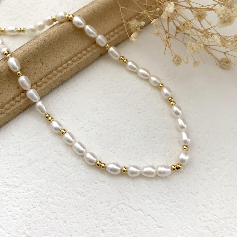 Natural Freshwater Pearl Necklace,Double Layer Pearl Necklace Choker,Ruby Necklace,Gold Beaded Necklace,Wedding Necklace,Bridesmaid Gifts