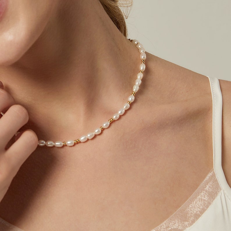 Natural Freshwater Pearl Necklace,Double Layer Pearl Necklace Choker,Ruby Necklace,Gold Beaded Necklace,Wedding Necklace,Bridesmaid Gifts