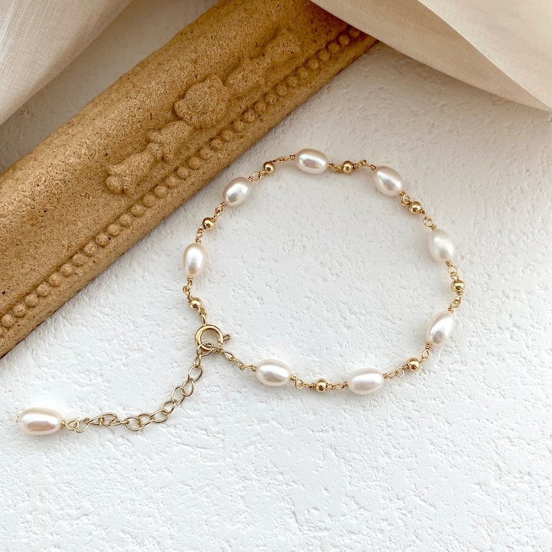 Natural Freshwater Pearl Bracelet,Pearl Beaded Bracelet,Gold Bridal Bracelet,Minimalist Bracelet,Bridesmaid Gifts,Wedding Jewelry