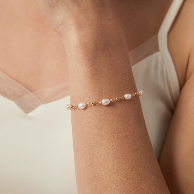 Real Freshwater Pearl Bracelet,Real Pearl Beaded Bracelet,Silver Bridal Bracelet,Minimalist Bracelet,Bridesmaid Gift,Wedding Jewelry Set