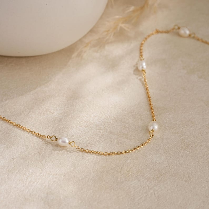 Freshwater Pearl Necklace,Minimalist Pearl Necklace,Multiple Pearl Necklace,Bridal Necklace,Chain Necklace,Wedding Necklace,Bridesmaid Gift