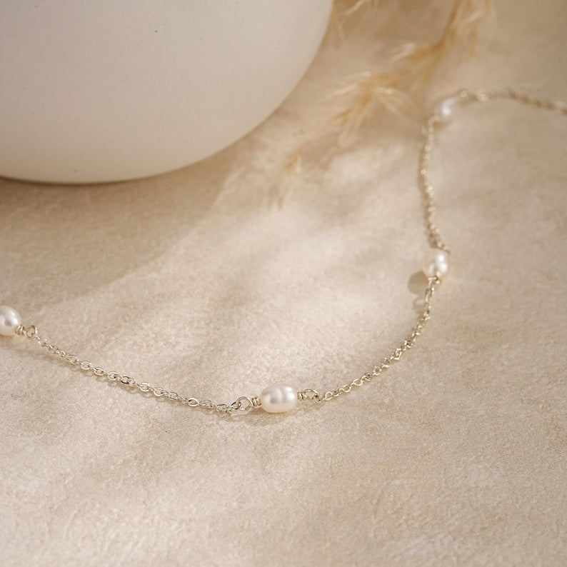 Freshwater Pearl Necklace,Minimalist Pearl Necklace,Multiple Pearl Necklace,Bridal Necklace,Chain Necklace,Wedding Necklace,Bridesmaid Gift