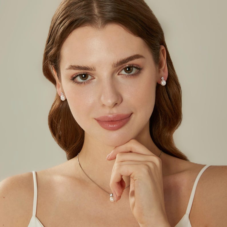 Silver Diamond Pearl Earrings,Natural Freshwater Pearl Stud Earrings,Crystal Pearl Earrings,Bridal Earrings,Wedding Earrings,Bridesmaid Gift