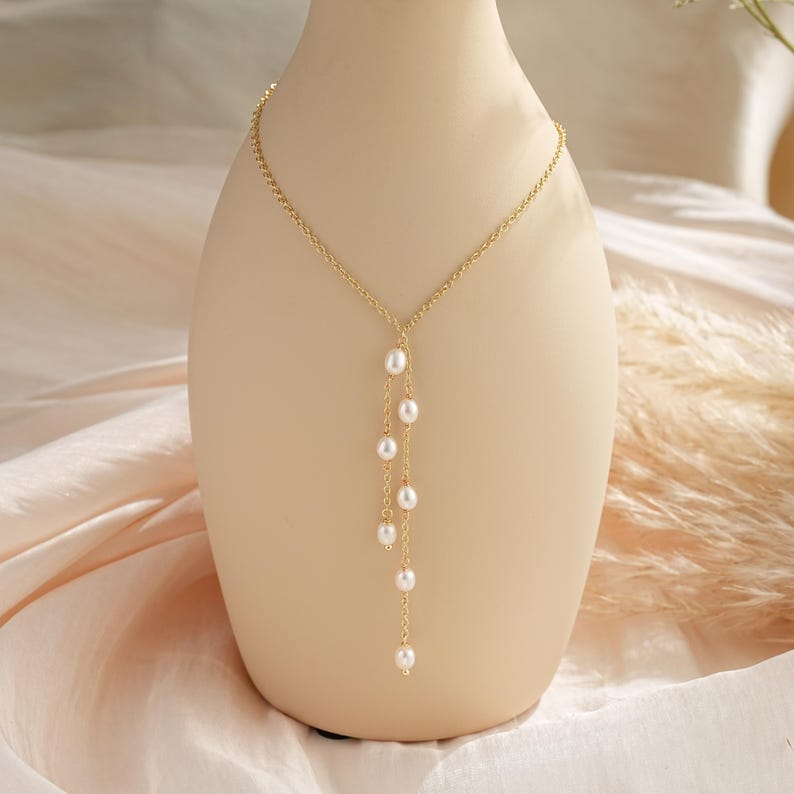 Natural Freshwater Pearl Tassel Earrings,Multiple Pearls Earrings,Gold Drop Earrings,Long Dangle Earrings,Pearl Necklace,Pearl Jewelry Set