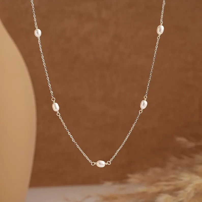 Freshwater Pearl Necklace,Minimalist Pearl Necklace,Multiple Pearl Necklace,Bridal Necklace,Chain Necklace,Wedding Necklace,Bridesmaid Gift