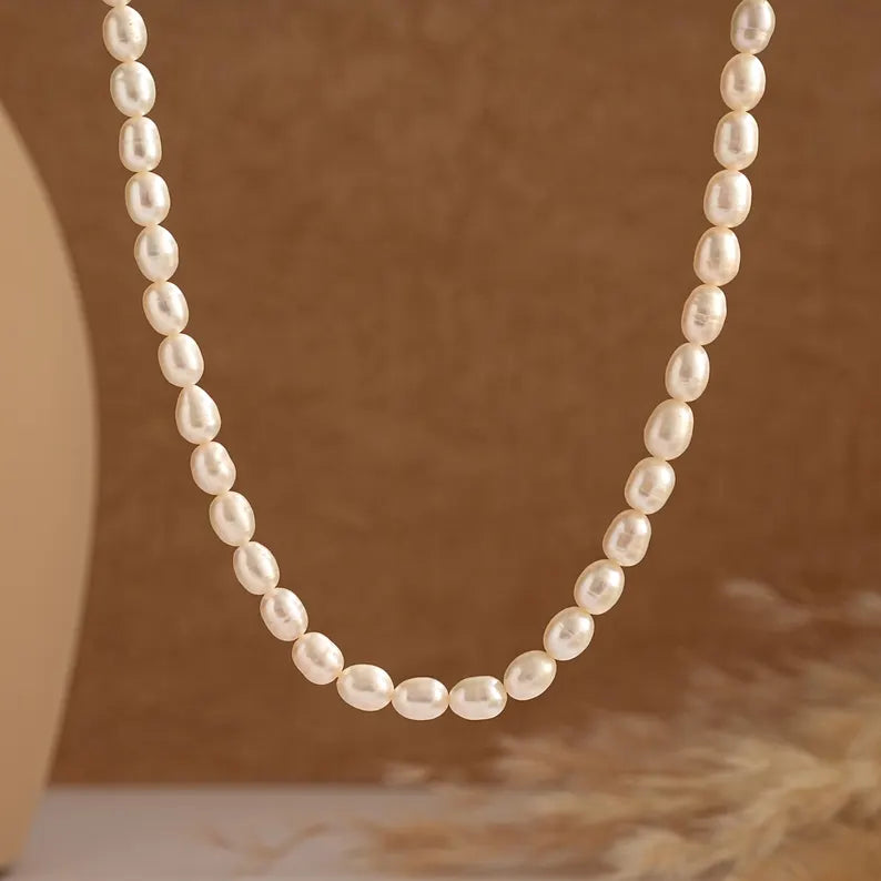6mm Genuine Freshwater Pearl Necklace,Natural Pearl Necklace,Dainty Pearl Necklace,Bridal Necklace,Wedding Necklace,Mothers Day Gifts