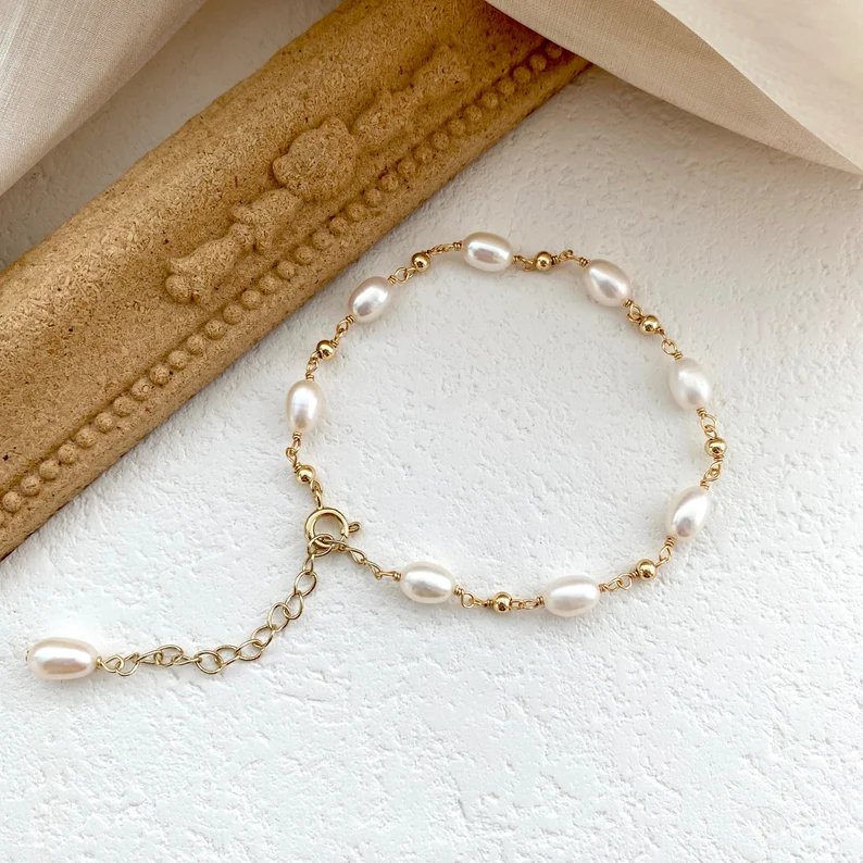 Natural Freshwater Pearl Bracelet,Pearl Beaded Bracelet,Gold Bridal Bracelet,Minimalist Bracelet,Bridesmaid Gifts,Wedding Jewelry