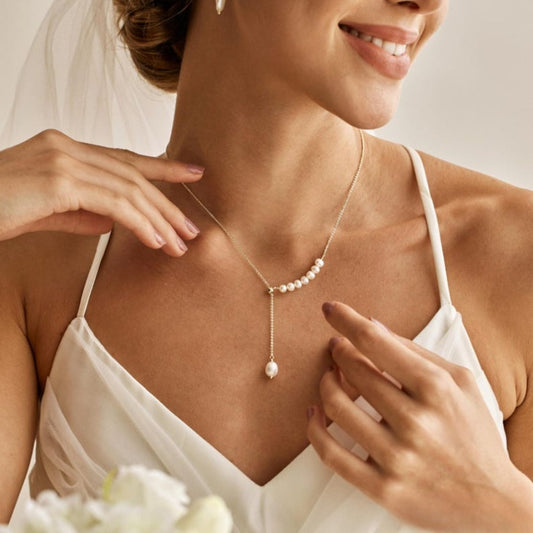 Freshwater Pearl Drop Necklace, Natural Pearl Pendant Necklace, Wedding Jewellery, Delicate Necklace for Mom, Bridesmaid Gift for Her