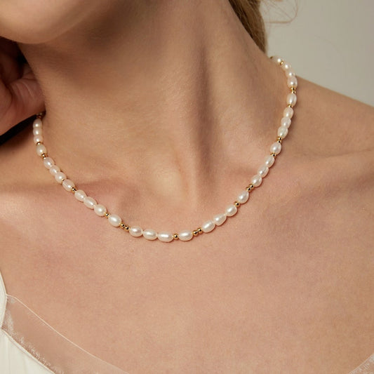 Natural Freshwater Pearl Necklace,Double Layer Pearl Necklace Choker,Ruby Necklace,Gold Beaded Necklace,Wedding Necklace,Bridesmaid Gifts