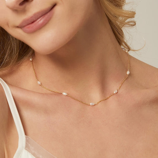 Freshwater Pearl Necklace,Minimalist Pearl Necklace,Multiple Pearl Necklace,Bridal Necklace,Chain Necklace,Wedding Necklace,Bridesmaid Gift
