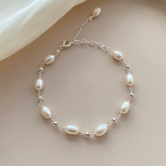 Real Freshwater Pearl Bracelet,Real Pearl Beaded Bracelet,Silver Bridal Bracelet,Minimalist Bracelet,Bridesmaid Gift,Wedding Jewelry Set