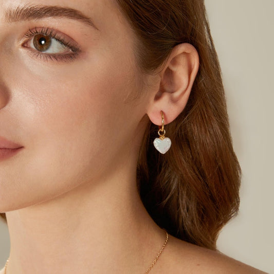 Baroque Pearl Heart Earrings,Gold Pearl Hoop Earrings,Pearl Drop Earrings,Bridal Earrings,Wedding Earrings,Pearl Jewelry Set,Heart Necklace