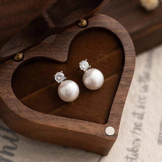 Silver Diamond Pearl Earrings,Natural Freshwater Pearl Stud Earrings,Crystal Pearl Earrings,Bridal Earrings,Wedding Earrings,Bridesmaid Gift