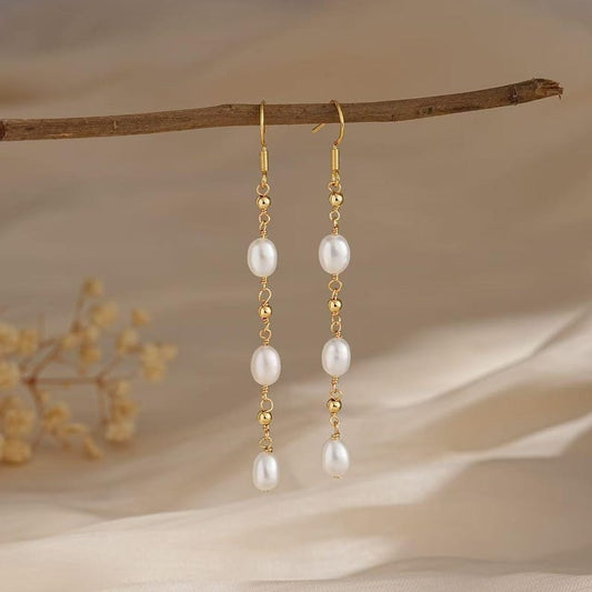 Real Freshwater Pearl Drop Earrings,Dainty Dangle Pearl Earrings,Gold Long Pearl Earrings,Bridal Earrings,Wedding Earrings,Pearl Jewelry Set