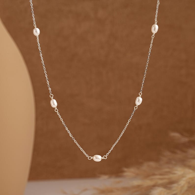 Freshwater Pearl Necklace,Minimalist Pearl Necklace,Multiple Pearl Necklace,Bridal Necklace,Chain Necklace,Wedding Necklace,Bridesmaid Gift