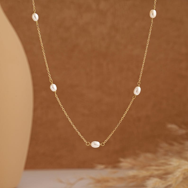 Freshwater Pearl Necklace,Minimalist Pearl Necklace,Multiple Pearl Necklace,Bridal Necklace,Chain Necklace,Wedding Necklace,Bridesmaid Gift